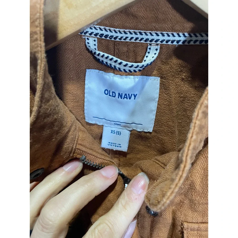 Old Navy Utility‎ Jacket Kids XS (5) Brown Snap Front Cinched Waist Field Coat